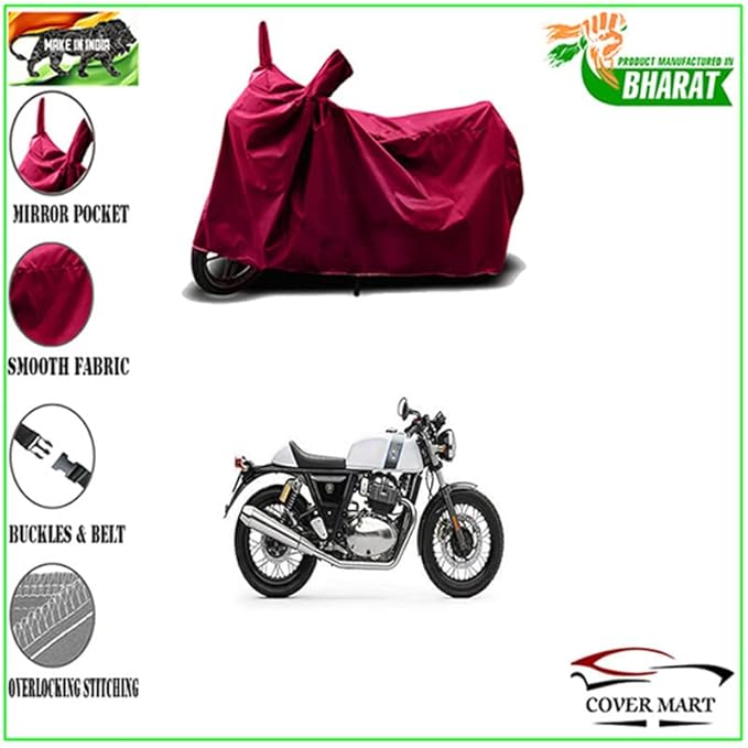 Motorcycle Bike Cover Compatible for Royal Enfie Continental GT 650 Water Resistance Dustproof UV Protection Indor Outdor Parking with All Varients Full Body (Maroon Color) - Image 2